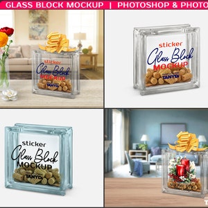 Decorative Clear Glass Block with Wine Corks, Photoshop Photopea Sticker Mockup, Left & Right Transparent Glass Block GB-1, Scene Creator image 3