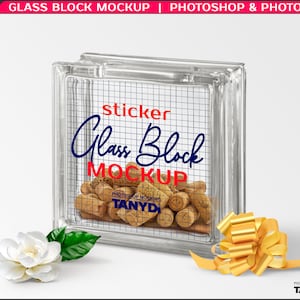 Decorative Clear Glass Block with Wine Corks, Photoshop Photopea Sticker Mockup, Left & Right Transparent Glass Block GB-1, Scene Creator image 4