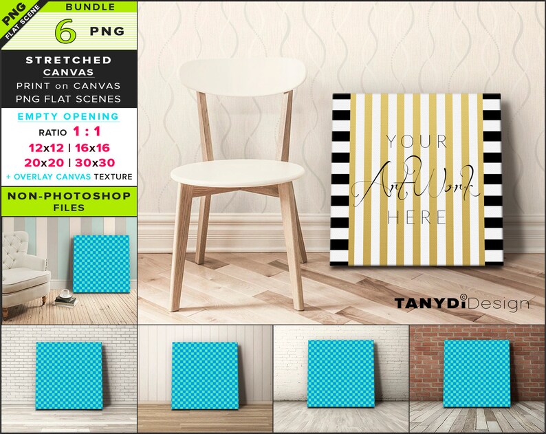 Blank Stretched Canvas On Floor 6 Png Interior Scenes Mockup Bundle Square Canvas On Living Room Floor 20x20 16x16 24x24 30x30