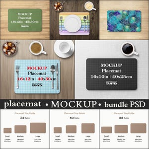 Rectangle Placemat on Table, Rounded Corners Mat, Photoshop Photopea Mockup, 4x3 8x5 3x2 Aspect Ratio, Plate Cutlery Glass Coffee Cups