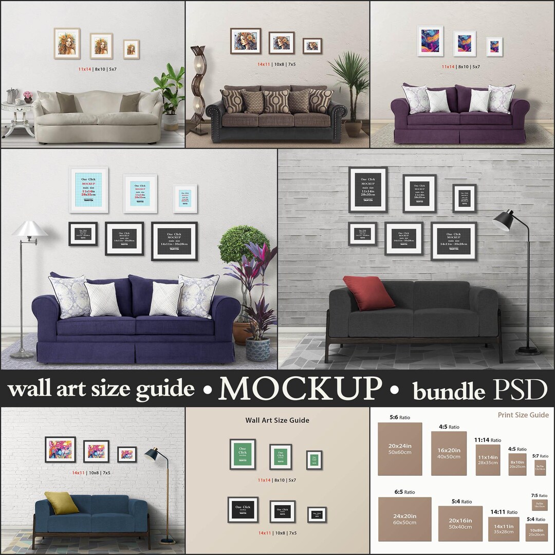 Wall Art Size Guide, 3 Framed Art Sizes, 11x14 8x10 5x7 Vertical ...