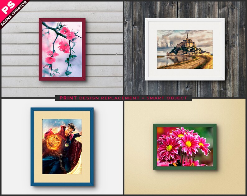 Download A4 Frame on Wall Photoshop Print Mockup Vertical Horizontal | Etsy