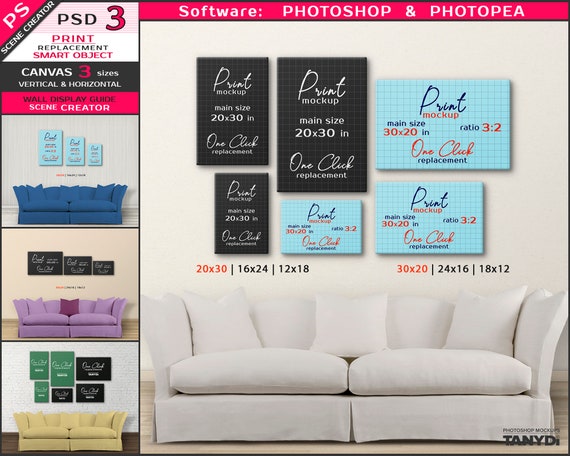 Wall Display Guide 20x30 16x24 12x18, Vertical & Horizontal Canvas, Sofa  Interior 3 Print Sizes, Photoshop Mockup, Scene Creator 3C-R3 -  Denmark