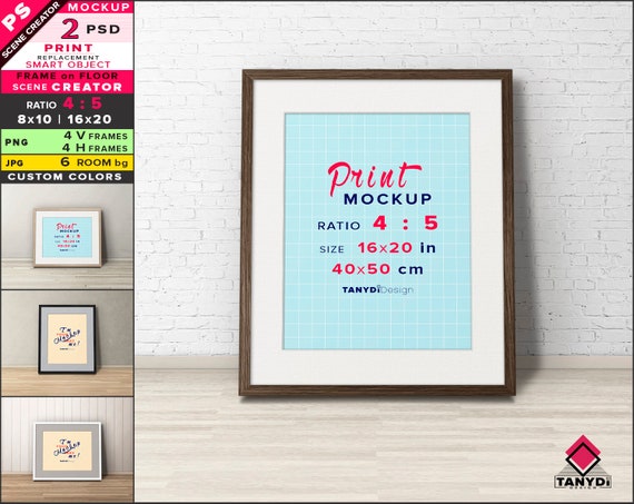 16x20 Frame On Floor Photoshop Print Mockup Vertical Etsy