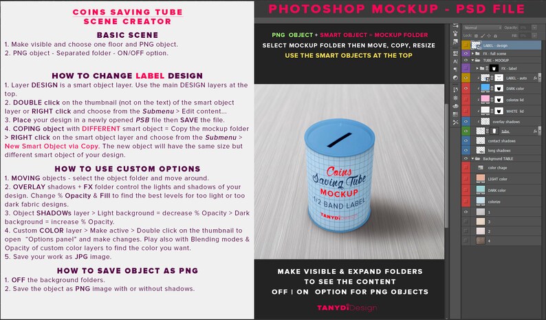 Download Coins Saving Tube Photoshop Label Mockup PNG White paper tube | Etsy