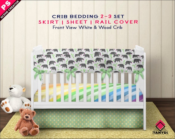 Crib Bedding Skirt Sheet Rail Cover Photoshop Fabric Mockup Etsy