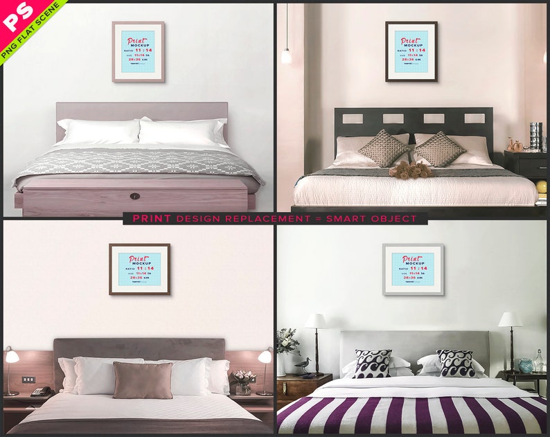 Download 11x14 Frame on Bedroom Wall Photoshop Print Mockup 4 PNG | Etsy