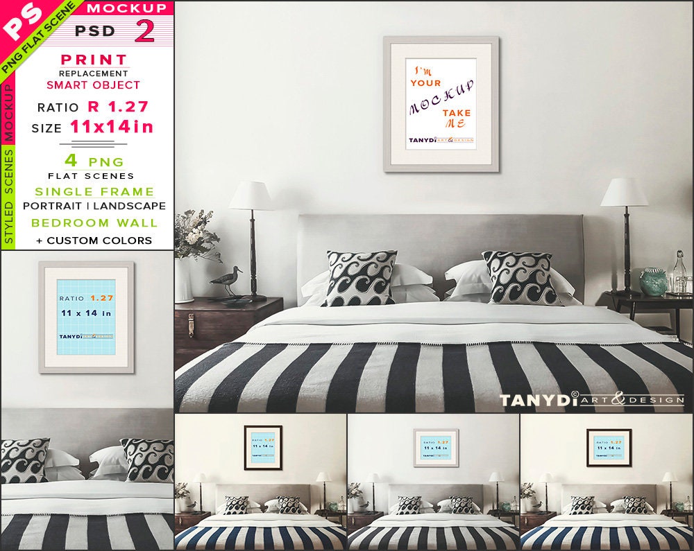 Download 11x14 Wood Frame on Bedroom Wall Photoshop Print Mockup | Etsy