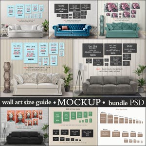 10 Posters Wall Art Size Guide, 24x36 20x30 16x24 16x20 12x18 11x14 8x12 8x10 5x7 4x6, Photoshop Photopea Print Mockup, Living Room Interior