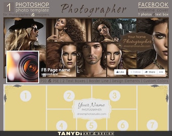 Facebook Timeline Cover, Photographer Photoshop & PSE Template FB-1, Photo collage, Design elements Text box, Custom colors