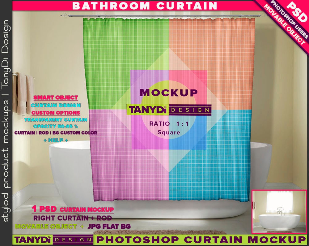 Bathroom Square Shower Curtain Photoshop Mockup Bc M2 2 Etsy