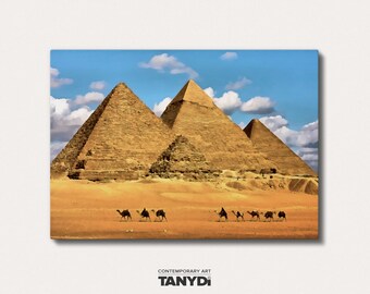 The Great Pyramids of Giza, African Desert Pyramids Scenery, Landscape Travel Art, Art Poster & Painting, Africa UNESCO Site, Wall Art Decor