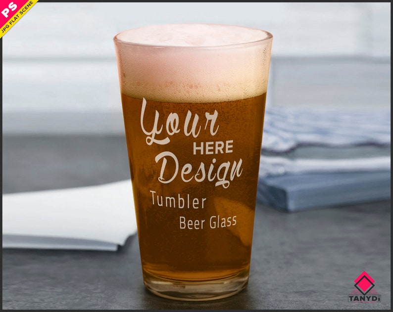 Download Beer Glass on Table Photoshop Print Mockup Blank Tumbler | Etsy