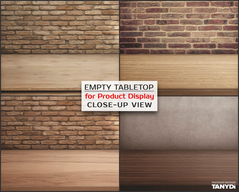 Empty Table Stage TS-1, Bundle of 8 JPG Scenes, Various Wooden Tabletops and Walls, Light and Dark Wood Counters, Product Display Scene image 3