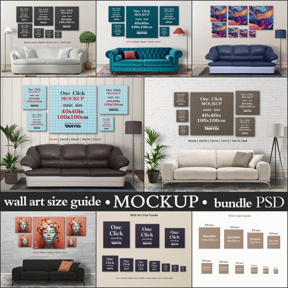 10 Square Canvas Wall Art Size Guide, 40x40 36x36 30x30 24x24 20x20 18x1816x16 12x12 10x10, Photoshop Photopea Mock-up, Living Room Interior