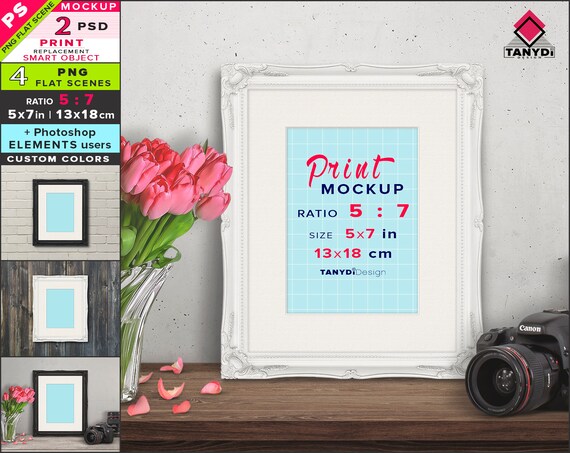 5x7 Ornate Frame On Table Wall Photoshop Print Mockup 4 Etsy