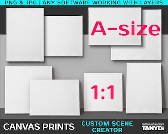 Blank Stretched Canvas Custom Scene Creator, Ratio A-size Square, Canvas on Wall & Floor, PNG Vertical Horizontal Square Textured Canvas
