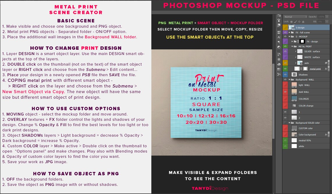 Download Metal Print on Wall Photoshop Print Mockup 20x20 Square ...