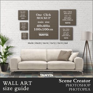 10 Square Canvas Wall Art Size Guide, 40x40 36x36 30x30 24x24 20x20 18x1816x16 12x12 10x10, Photoshop Photopea Mockup, Living Room Interior