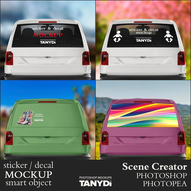 Backside View of Black and White Car, Photoshop Photopea Sticker Decal ...