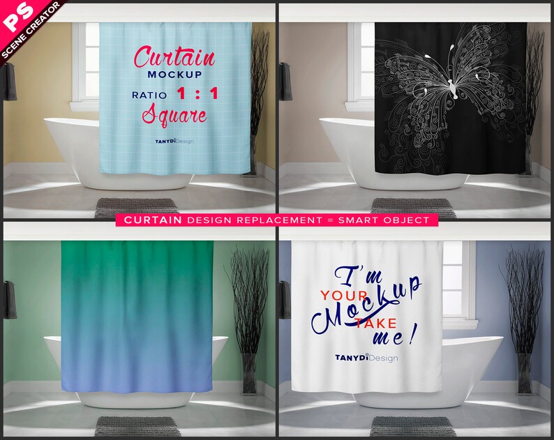 Download Square Bathroom Shower Curtain Photoshop Curtain Mockup | Etsy