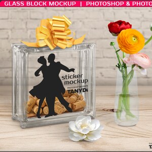 Decorative Clear Glass Block with Wine Corks, Photoshop Photopea Sticker Mockup, Left & Right Transparent Glass Block GB-1, Scene Creator image 5