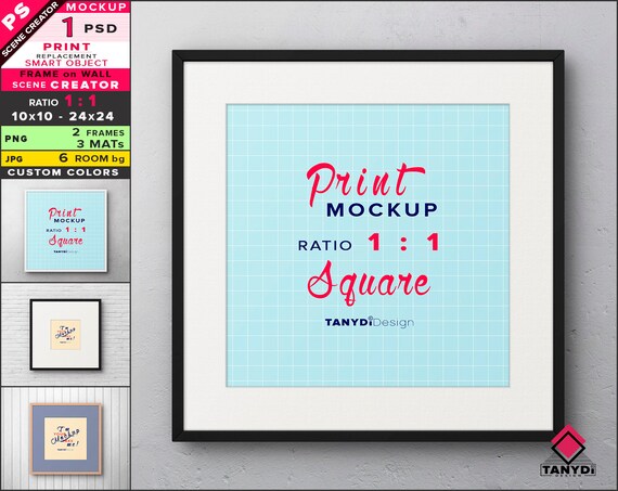 Download Square Frame On Wall Photoshop Print Mockup Png Metal Frame Etsy