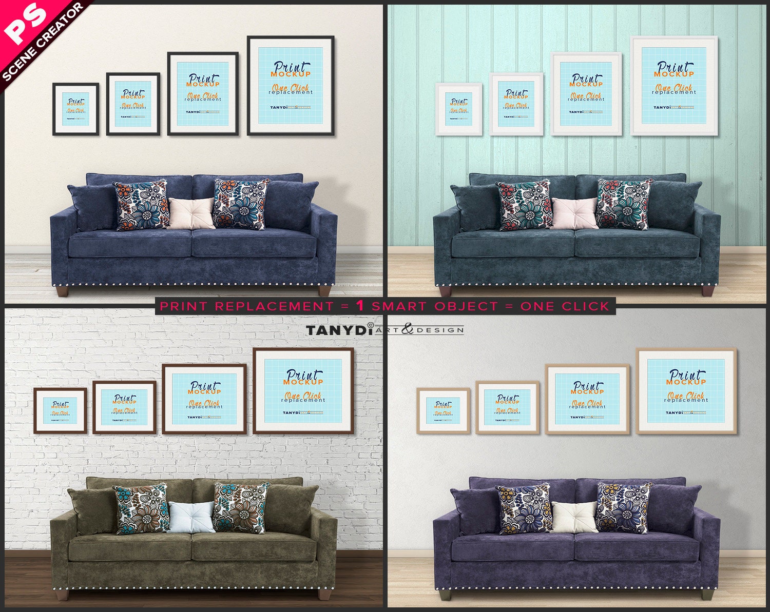 Wall Display Guide 20x24 16x20 11x14 8x10, Vertical Horizontal Framed Print  Art, Sofa Interior, Scene Creator 4F-R38, Photoshop Mockup -  Canada