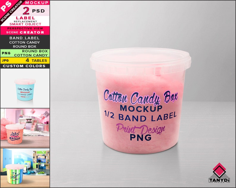 Download Cotton Candy Round Plastic Box Photoshop Label Mockup | Etsy
