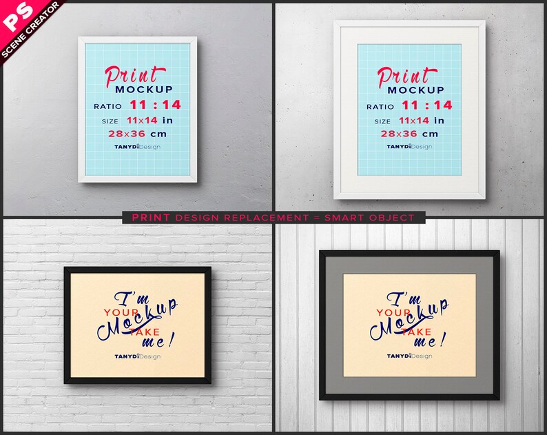Download 11x14 Frame on Wall Photoshop Print Mockup Vertical | Etsy