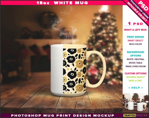 15oz White Coffee Mug Photoshop Print Mockup Movable Set Etsy
