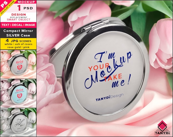 Compact Mirror Silver Round Case Photoshop Mockup Cosmetic Etsy