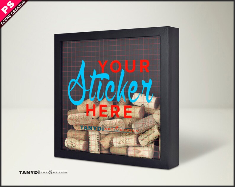 Download Black Shadow Box with Wine Corks Photoshop Sticker Mockup ...