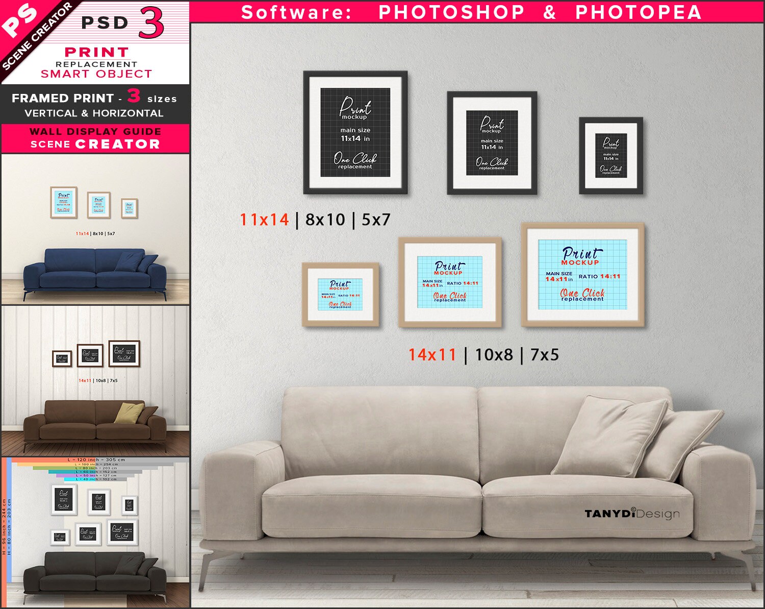 Wall Display Guide 5x7 8x10 11x14 Vertical Horizontal Etsy