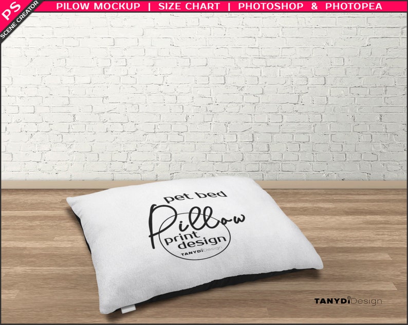 May include: White pet bed pillow with black text that reads "pet bed Pillow print design TANYDI Design".