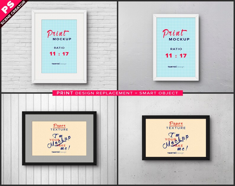 Download 11x17 Frame on Wall Photoshop Print Mockup Vertical & | Etsy