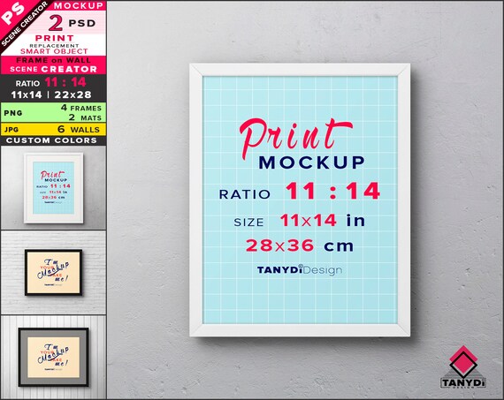 11x14 Frame On Wall Photoshop Print Mockup Vertical Etsy