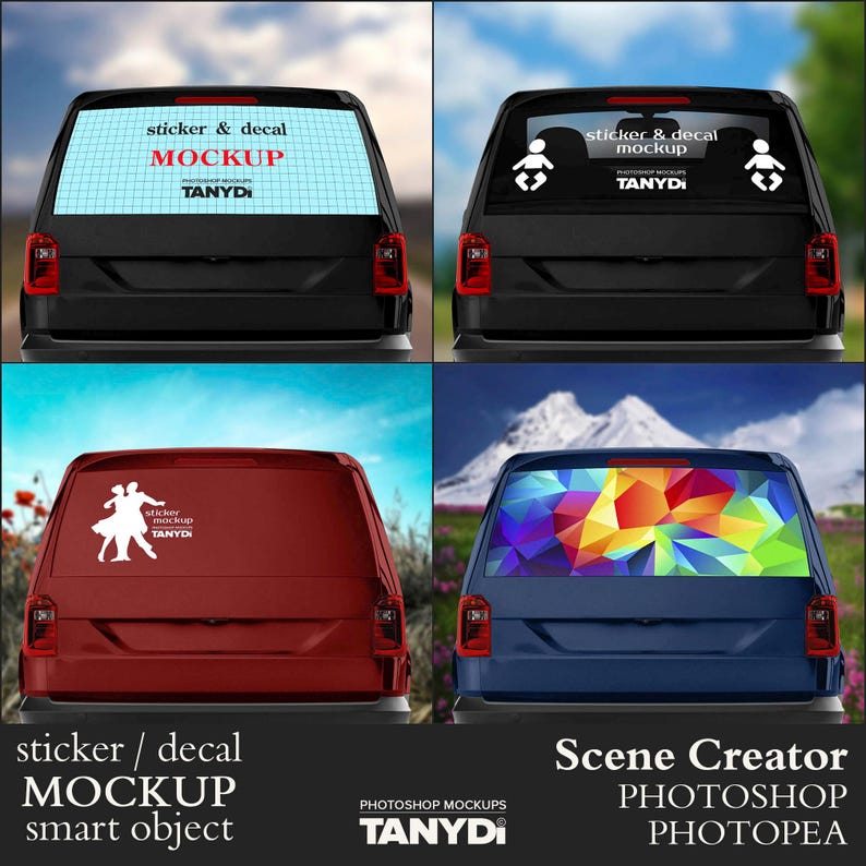 Backside View of Black and White Car, Photoshop Photopea Sticker Decal ...
