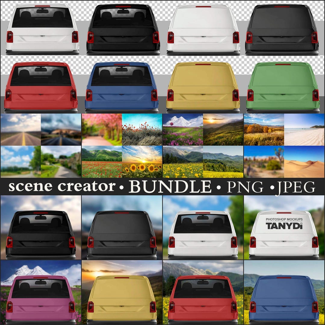 Bundle of PNG & JPEG Backside Cars, Sticker Display Custom Scene ...