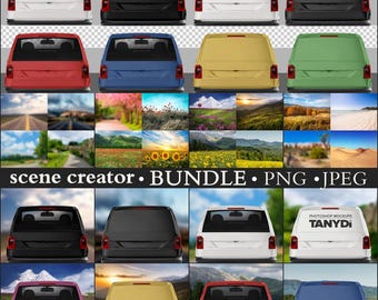 Bundle of PNG & JPEG Backside Cars, Sticker Display Custom Scene Creator, Blank Car Rear Glass Window and Metal Backside, Light Dark Cars
