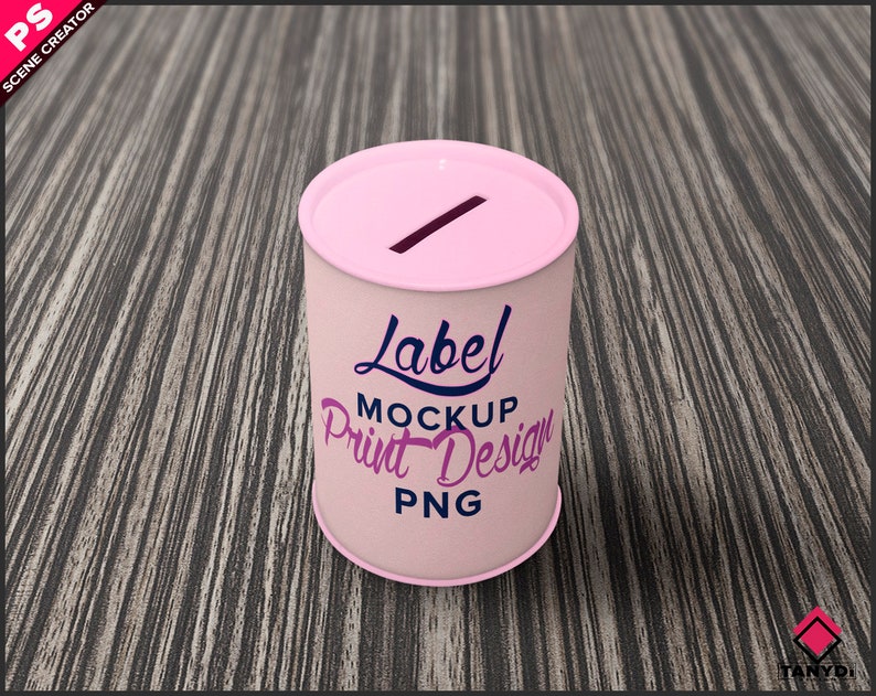 Download Coins Saving Tube Photoshop Label Mockup PNG White paper ...