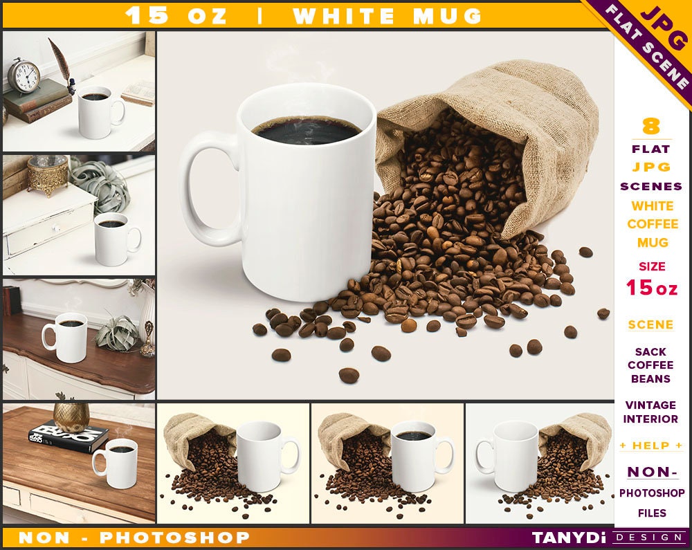 Coffee Mug 15oz Styled Jpg Mockup Bundle White Mug On A Etsy