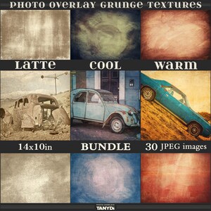 Bundle of 30 JPEG Photography Overlays, Latte Cool Warm Grunge Overlay Textures, Ageing Grunge Vintage Photo Effect, Photo retouch tools