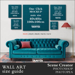 10 Square Canvas Wall Art Size Guide, 40x40 36x36 30x30 24x24 20x20 18x1816x16 12x12 10x10, Photoshop Photopea Mockup, Living Room Interior