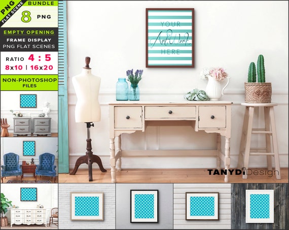 16x20 Blank Frame On Wall 8 Png Interior Scenes Mockup Etsy