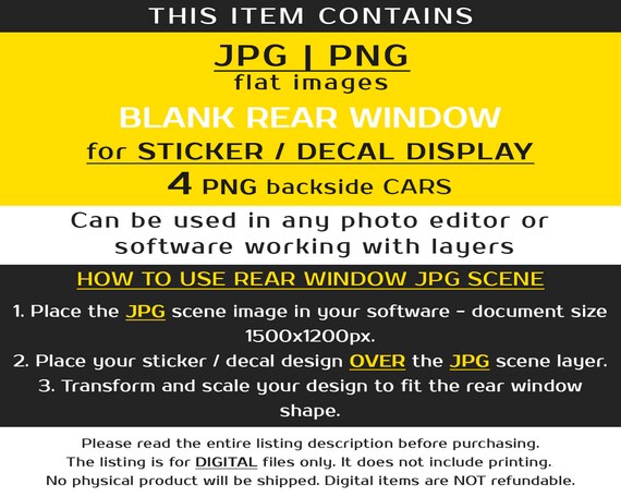 Blank Car Rear Window B-RW-1, Bundle of 8 JPG Scenes and 4 PNG Cars,  Sticker & Decal Display Scenes, Dark and Light Cars 