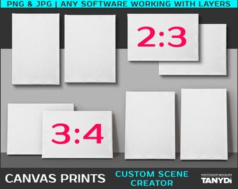 Blank Stretched Canvas Custom Scene Creator, Ratio 2x3 3x4, Canvas on Wall & Floor, PNG Vertical and Horizontal Textured Canvas, 24x36 30x40