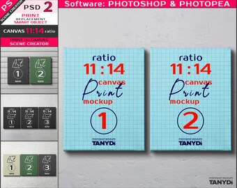 Set of 2 & 3 Vertical Textured Canvas, 11x14 22x28, Stretched Canvas on Wall, Photoshop Photopea Print Mockup, Scene creator PSD