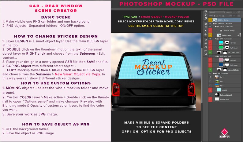 Download Decal on Black Car Rear Window Photoshop Sticker Mockup | Etsy