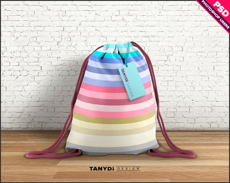Download Drawstring Backpack on floor Photoshop fabric mockup Double | Etsy